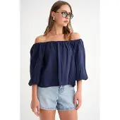 MixRay Modal Gemengde Blouse met Madonna Kraag en Rimpeldetail