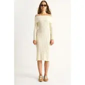 Bianco Geribbelde Midi-jurk