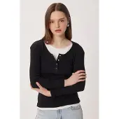 Happiness İstanbul Slim Fit Geribbelde Overhemdblouse met Lange Mouwen