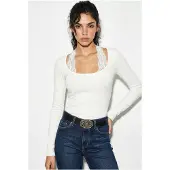 Bianco Slim Fit Lange Mouwen Vierkante Kraag Blouse