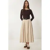 Happiness İstanbul Gestrikte Hoge Taille Midi Rok