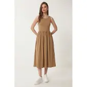 Happiness İstanbul Mouwloze Crew Neck Midi Jurk