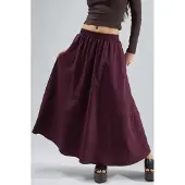Busem Elastische Taille Midi Rok met Zakken
