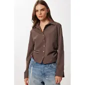 Happiness İstanbul Aansluitende Poplin Shirt met Rimpel Detail