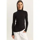 Bianco Getailleerde Coltrui Blouse met Lange Mouwen en Rimpeldetail