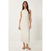 Happiness İstanbul Gestructureerde Midi Jurk met Halterkraag