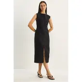 Bianco Faux Suède Midi-jurk