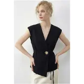 Bianco Geknoopte V-hals Crêpe Gilet