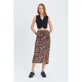 MixRay Leopardprint Hoge Taille Midi Rok met Split