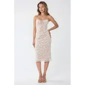 Hiccups for Kids Vierkante Kraag Kant Midi Bodycon Jurk