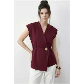 Bianco Geknoopte V-Hals Crêpe Gilet