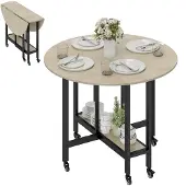 HOMCOM Inklapbare Eettafel-Spaanplaat, Staal-100L x 100B x 75H cm-Natuurlijk hout