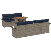 vidaXL Tuin Sofa Set 8 st grijs en marineblauw