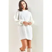 Bianco Textured Brei Jurk