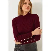 Bianco Gestreepte Brei Turtleneck Trui met Knopmanchetten