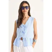 Bianco V-hals crêpe blouse met strik