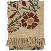 Madam Stoltz - Suzani plaid - Handgeborduurd - 130x180cm - Sand