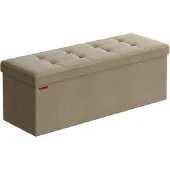 Songmics Bankje van imitatielinnen met opbergruimte, Licht taupe / 38 x 110 x 38 cm
