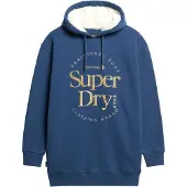 Superdry Dames Jurk met capuchon en metallic Luxe logo blauw (S/M), Casual, Katoen, Lange mouwen, Duurzaam W8011756A