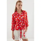 Big Dart Gedrukte Viscose Blouse met Strik