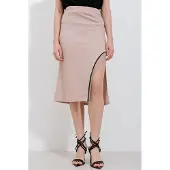 Big Dart Gestructureerde Midi Rok met Kettingdetail