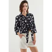 Big Dart Geprinte Viscose Blouse met Strik