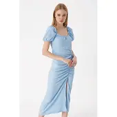 Big Dart Textured Midi Breibej met Vierkante Kraag