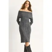 Bianco Geribbelde Midi-jurk