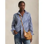 Ralph Lauren Dames Oversized katoenen shirt met blauwe strepen (M), Casual, Klassiek, Lange mouwen 211968218001