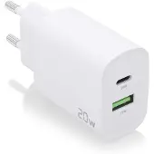 Aisens oplader, 20 W, 1 x USB-C PD3.0, 1 x USB-A QC3.0, wit