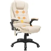 HOMCOM Bureaustoel, Massage- Chef-burostoel met warmtefunctie, CREME, Luxe Design