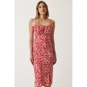 Happiness İstanbul Bloemengebroken Ribbel Bodycon Midi-jurk met Split