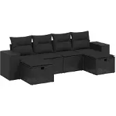 vidaXL 6-delige Loungeset met kussens poly rattan zwart