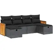 vidaXL 6-delige Loungeset met kussens poly rattan zwart