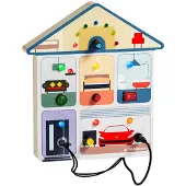 TOPBRIGHT Busy Board House - Houten Activiteitenhuis - Montessori Speelgoed - Sensorisch Speelgoed - Motoriek Speelgoed voor Peuters