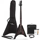 Gear4Music Harlem V Bass Guitar + 15W Amp Pack Trans Black