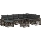 vidaXL Tuinbank Set 9 pcs Grijs en Donkergrijs poly rattan