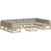 vidaXL Buiten bank set met kussen 10 pcs Wit en Lichtgrijs