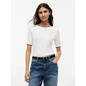 Tommy Hilfiger Fine Cable Boat Neck Top Ivory Petal Maat: M | Sweaters Outlet | Dames | Wit
