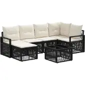 vidaXL Tuinbank Set 7 st Zwart poly rattan
