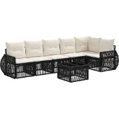 vidaXL Tuinbank Set 7 pcs Zwart en Crème Wit poly rattan