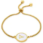Luxenter armband in wit parelmoer afgewerkt in 18K geel goud - Alfabet