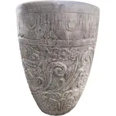 Ptmd Sasha Cream Cement Fiber Pot Flower Pattern RoundM