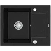 Mexen Enzo granieten gootsteen 1-kamer met afdruiprek 576 x 465 , zwart/zilveren metallic, sifon chroom - 6506571005-73
