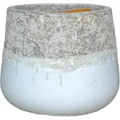 Ptmd Lenz White Ceramic Pot Rough Top Border Round M