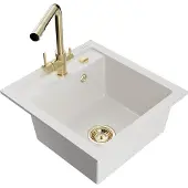 Mexen Vito granieten gootsteen 1-komors met keukenmengkraan Duero, wit - 6503-20-671600-50