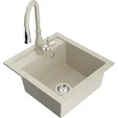 Mexen Vito granieten gootsteen 1-komorig met keukenkraan Savita, beige - 6503-69-672601-69