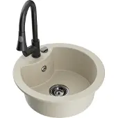 Mexen Diego granieten spoelbak 1-komers met keukenkraan Elia, beige - 6512-69-670101-70