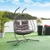 En.casa Dubbele hangstoel Skense met standaard grijs 198x156x98 cm []