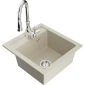Mexen Vito 1-komora granieten gootsteen met Savita keukenkraan, beige - 6503-69-672601-00